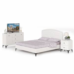 Комод Валенсия с кроватью 1600 и прикроватной тумбочкой цвет белый шагрень