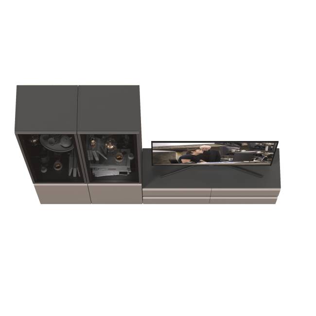 Гостиная из ТВ-тумбы и двух шкафов-витрин Сидней цвет антрацит/МДФ веллюто капучино