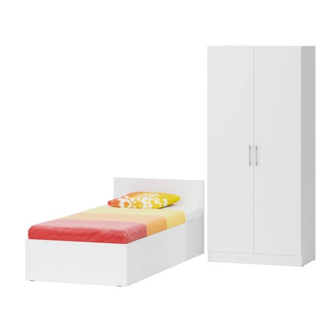 Кровать белая односпальная 900 со шкафом для одежды 2-х створчатым Стандарт цвет белый