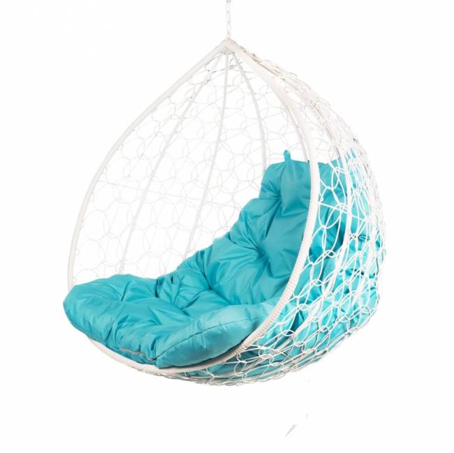 Двойное подвесное кресло "Gemini promo White" без стойки, голубая подушка