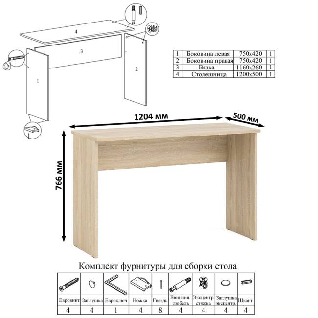Стол письменный Мори с тумбой ТМП400.1 цвет дуб сонома