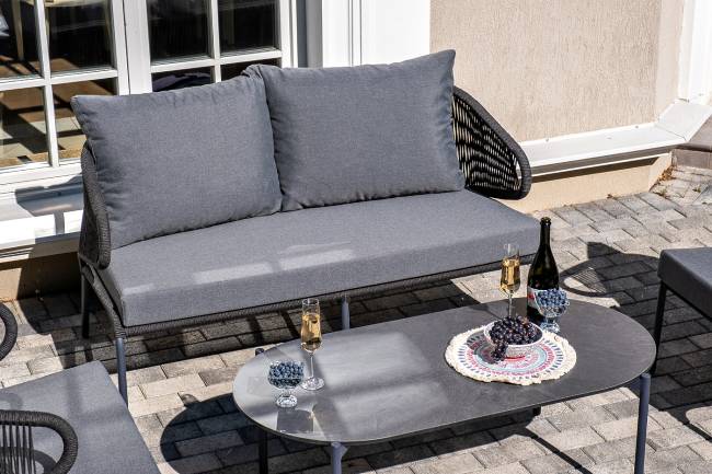 "Милан" лаунж-зона 4-местная плетеная из роупа (веревки), каркас алюминиевый темно-серый, роуп темно-серый