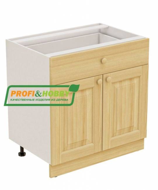 Тумба 2 двери 1 ящик 800х530х720 + фасад сосна бесцветный лак