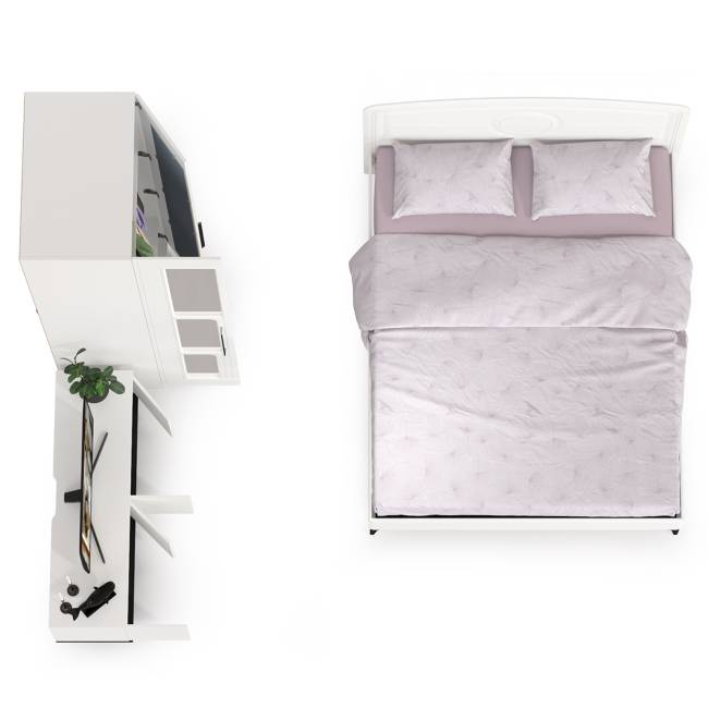 Кровать 1600 с ТВ-тумбой и шкафом с зеркалами Валенсия цвет белый шагрень/чёрный