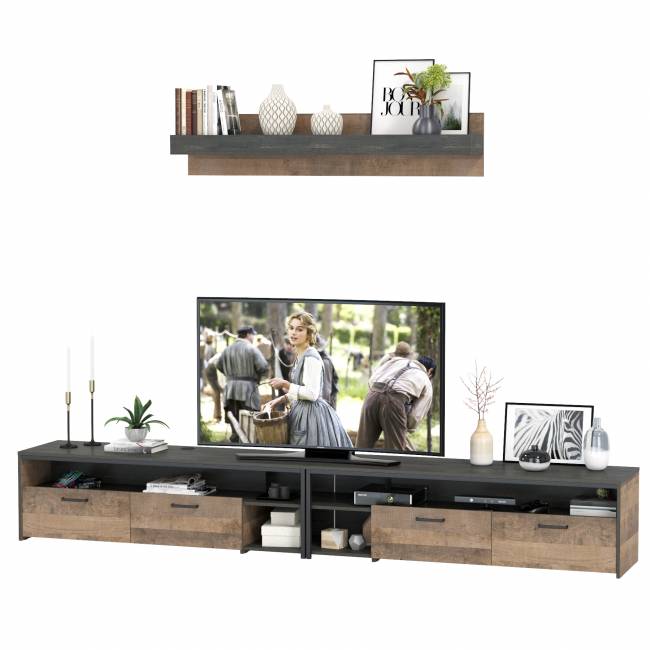 Две ТВ-тумбы Трувор с навесной полкой цвет дуб гранж песочный/интра