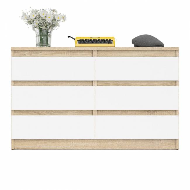 Широкий комод шесть ящиков Мори МК1200.6 цвет дуб сонома/белый