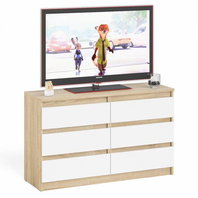 Широкий комод шесть ящиков Мори МК1200.6 цвет дуб сонома/белый