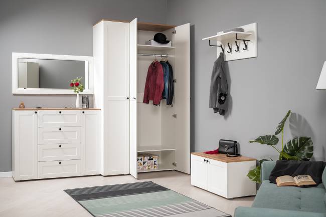 Шкаф Остин 13.224 цвет белый шагрень/дуб крафт золотой