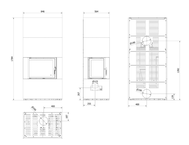 Каминокомплект Kratki PRO FLOKI NATURALI NERO GRECO, угловое стекло слева