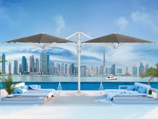 Зонт профессиональный двухкупольный 2.9х6 м Galaxia Dual V StarWhite белый, серо-коричневый 2900х6000 мм