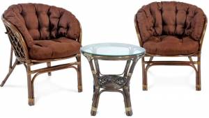 Комплект кофейный из нат. ротанга "Багама S" (2+1), темно-коричневый