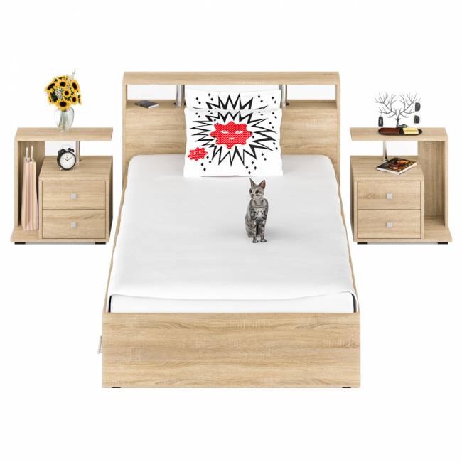 Кровать с ящиками 1200 Камелия + две тумбы цвет дуб сонома