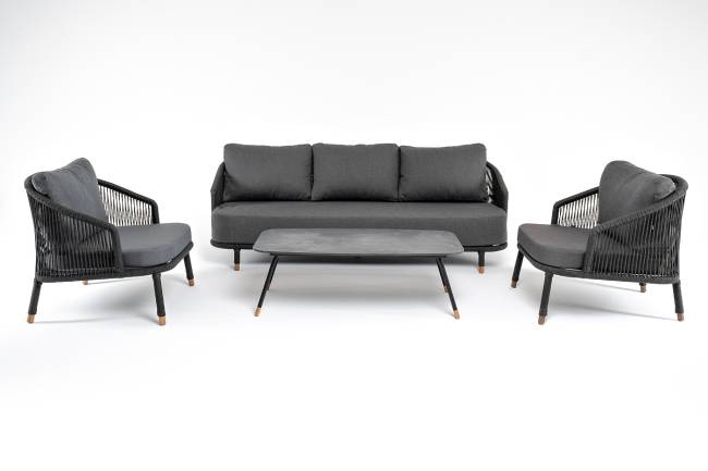 "Верона" лаунж-зона 5-местная плетеная из роупа (веревки), каркас алюминиевый темно-серый, роуп темно-серый