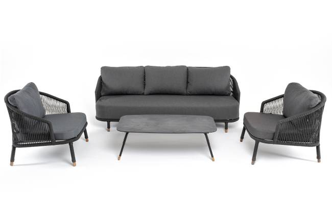 "Верона" лаунж-зона 5-местная плетеная из роупа (веревки), каркас алюминиевый темно-серый, роуп темно-серый