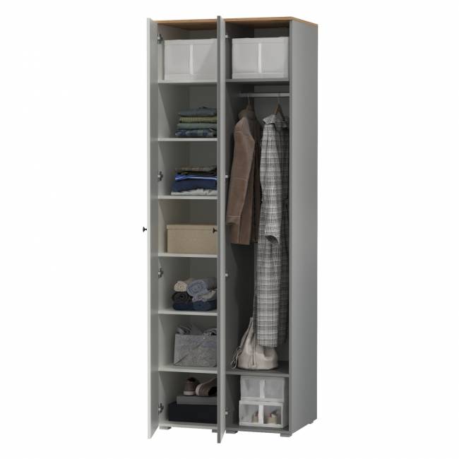 Два шкафа-пенала Остин цвет белый шагрень/серый графит/дуб крафт золотой