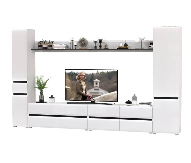 Гостиная Сидней комплектация № 107 цвет белый/чёрный/МДФ белый глянец