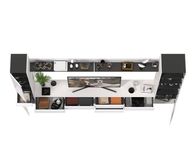 Гостиная Сидней комплектация № 107 цвет белый/чёрный/МДФ белый глянец