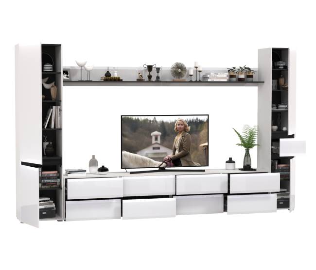 Гостиная Сидней комплектация № 107 цвет белый/чёрный/МДФ белый глянец