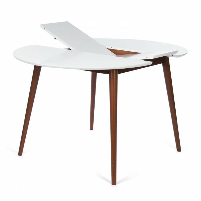 Стол круглый раскладной обеденный Боско/Вosco МДФ/бук, 100х75х100+30см, белый/коричневый Белый + Коричневый основание бук, столешница мдф