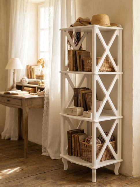 Этажерка-стеллаж Джульетта 3 уровня, молочный дуб Л