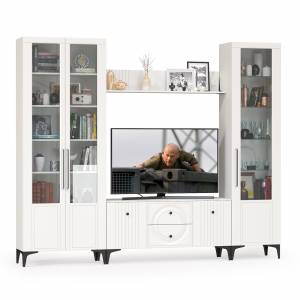 Стенка для гостиной с сервантом Валенсия № 60 цвет белый шагрень