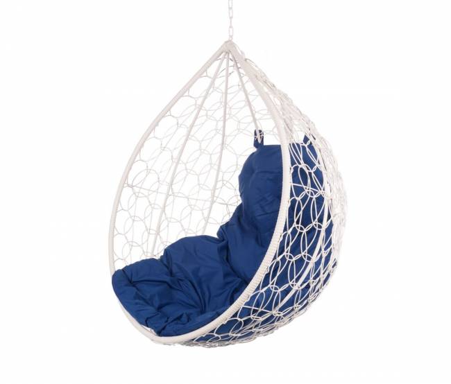 Подвесное кресло в виде капли "Tropica White" BS" синяя подушка