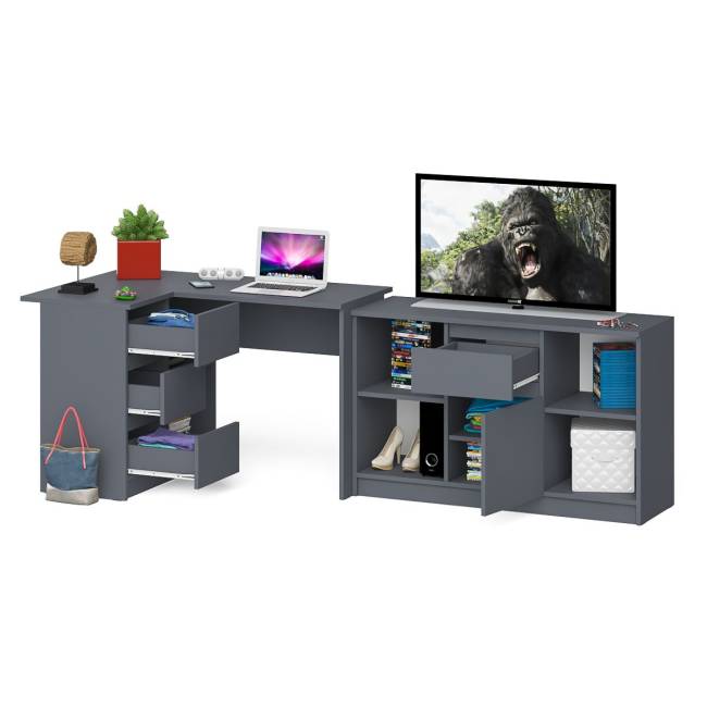 Тумба Мори МТВ1204.1 и стол компьютерный угловой МС-16 левый цвет графит