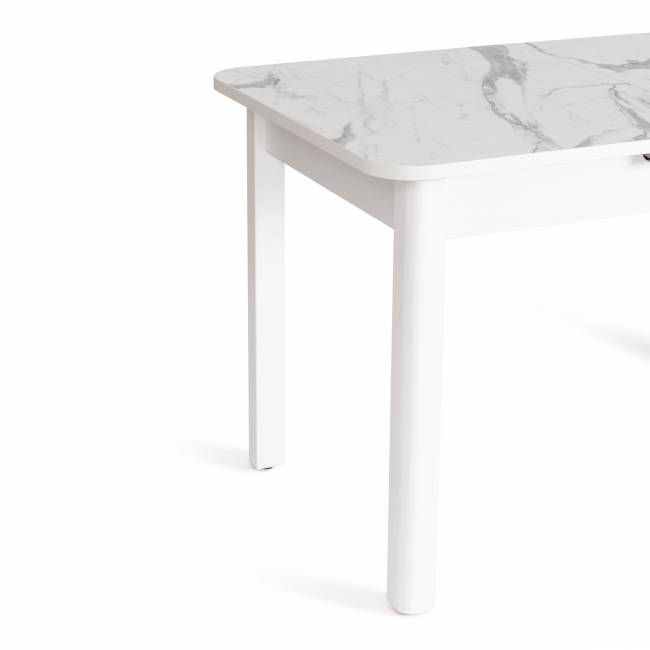 Стол обеденный раздвижной Алигери/Aligery ЛДСП/HPL/опора-массив березы, 130-160х75х75см, мрамор светлый/белый Мрамор светлый/белый ЛДСП/HPL/опора-массив березы