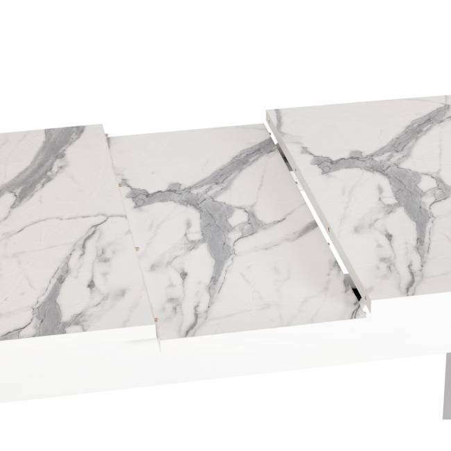 Стол обеденный раздвижной Алигери/Aligery ЛДСП/HPL/опора-массив березы, 130-160х75х75см, мрамор светлый/белый Мрамор светлый/белый ЛДСП/HPL/опора-массив березы