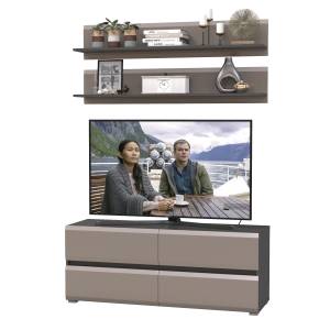 Две открытых полки Сидней и ТВ-тумба цвет антрацит/МДФ веллюто капучино