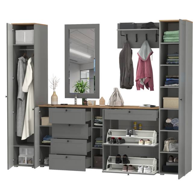 Стенка в прихожую Остин № 58 цвет серый графит/дуб крафт золотой Стенка в прихожую Остин № 58 цвет серый графит/дуб крафт золотой