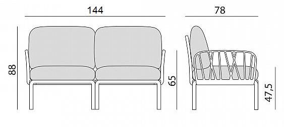 Диван пластиковый с подушками Komodo 2 белый, розовый 1490х780х900 мм