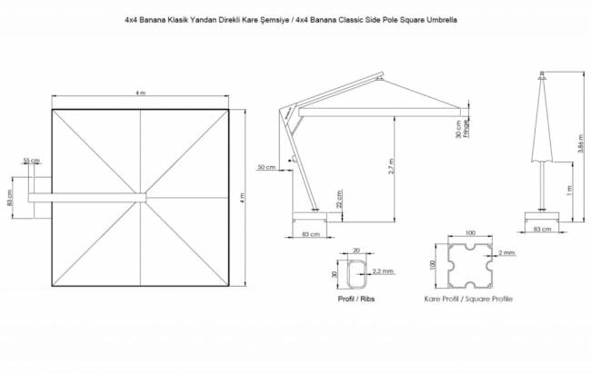 Зонт профессиональный 4х4 м Banana бежевый 4000х4000 мм