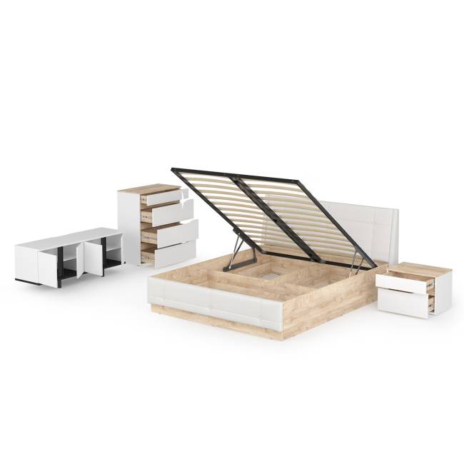 Набор мебели для спальни Муссон с кроватью 1600 цвет белый/чёрный/дуб эндгрейн элегантный/кожзам белый