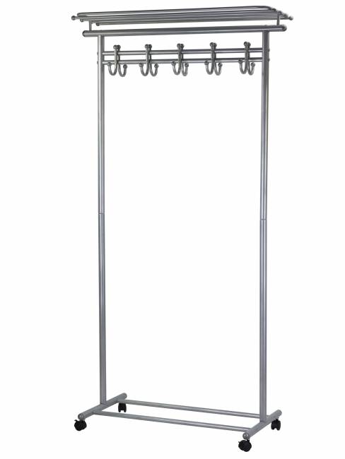 Вешалка напольная на колесах М 9 металлик с крючками
