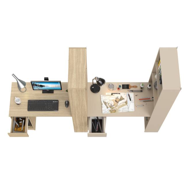 Письменные столы Лайт 10.01 с ящиками и стеллажами цвет плэйн/сатин