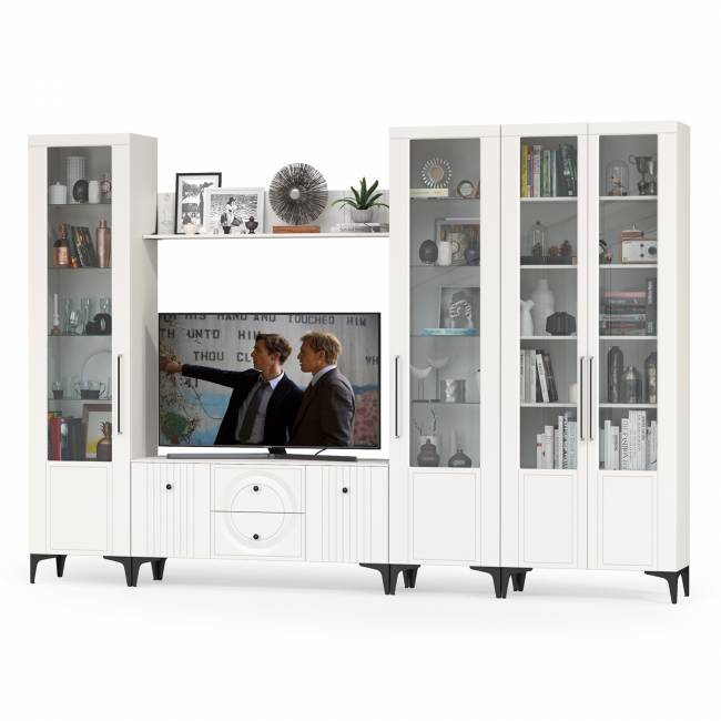 Стенка для гостиной с ТВ-тумбой Валенсия № 68 цвет белый шагрень Стенка для гостиной с ТВ-тумбой Валенсия № 68 цвет белый шагрень