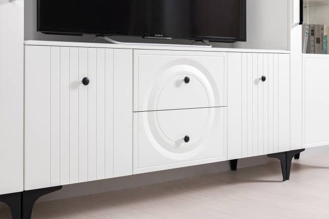 Стенка для гостиной с ТВ-тумбой Валенсия № 68 цвет белый шагрень Стенка для гостиной с ТВ-тумбой Валенсия № 68 цвет белый шагрень