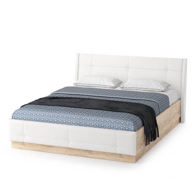 Комод Муссон с кроватью 1600 с подъёмным основанием цвет белый/дуб эндгрейн элегантный/кожзам белый