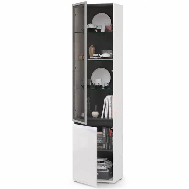 Шкаф-витрина Сидней 13.201 цвет белый/чёрный/МДФ белый глянец Шкаф-витрина Сидней 13.201 цвет белый/чёрный/МДФ белый глянец