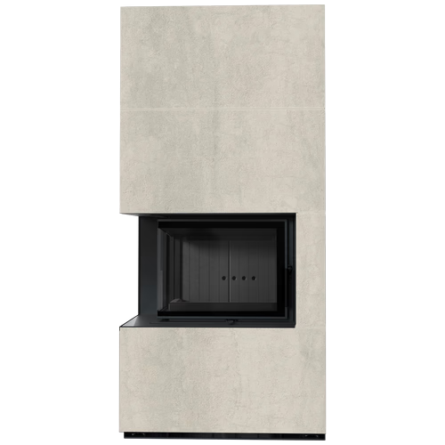 Каминокомплект Kratki PRO FLOKI NATURALI PIETRA DI SAVOIA PERLA BOCCIARDATA, угловое стекло слева