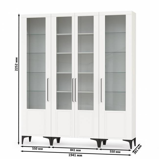 Сервант в гостиную с четырьмя дверками Валенсия цвет белый шагрень