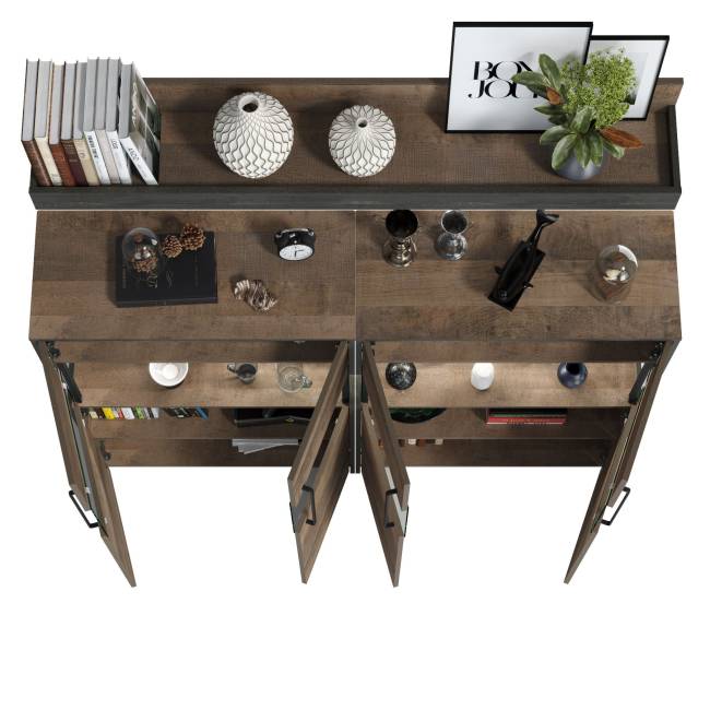 Два комода с витриной с подсветкой и навесная полка Трувор цвет дуб гранж песочный/интра