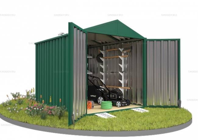 Хозблок SKOGGY секционный с двускатной крышей 3 х 2 м, зелёный мох