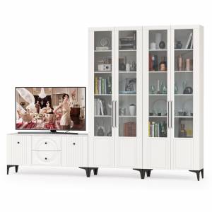 Два серванта и тумба под аппаратуру Валенсия цвет белый шагрень