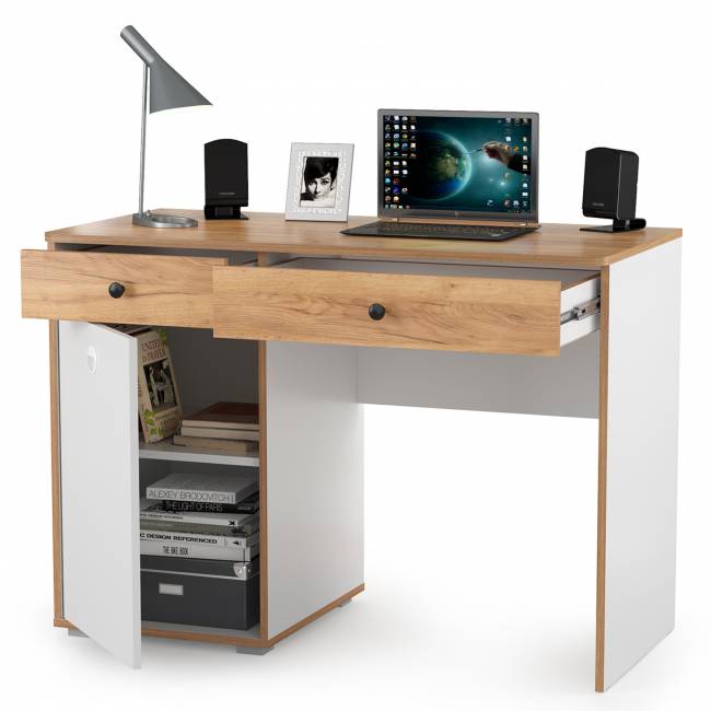 Стол письменный Вуди 12.42 цвет белый премиум/дуб крафт золотой Стол письменный Вуди 12.42 цвет белый премиум/дуб крафт золотой
