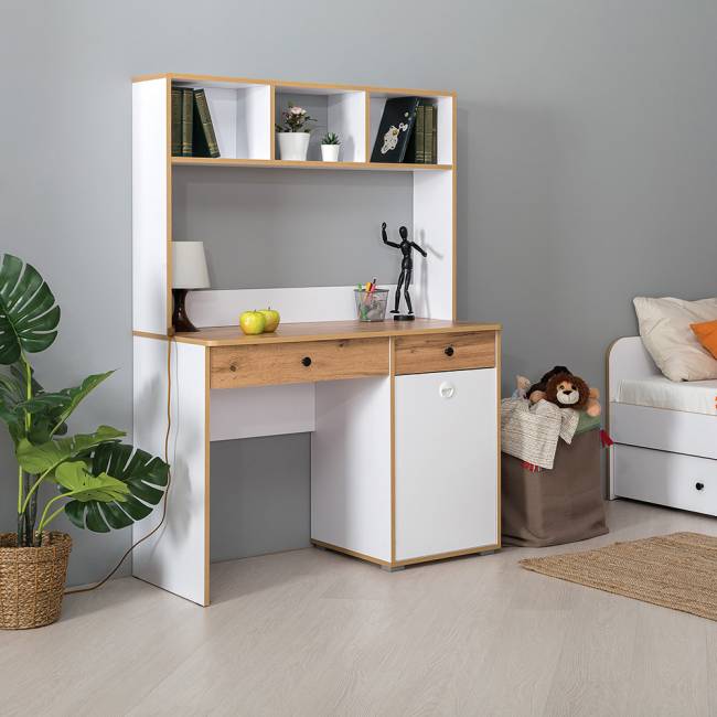 Стол письменный Вуди 12.42 цвет белый премиум/дуб крафт золотой Стол письменный Вуди 12.42 цвет белый премиум/дуб крафт золотой