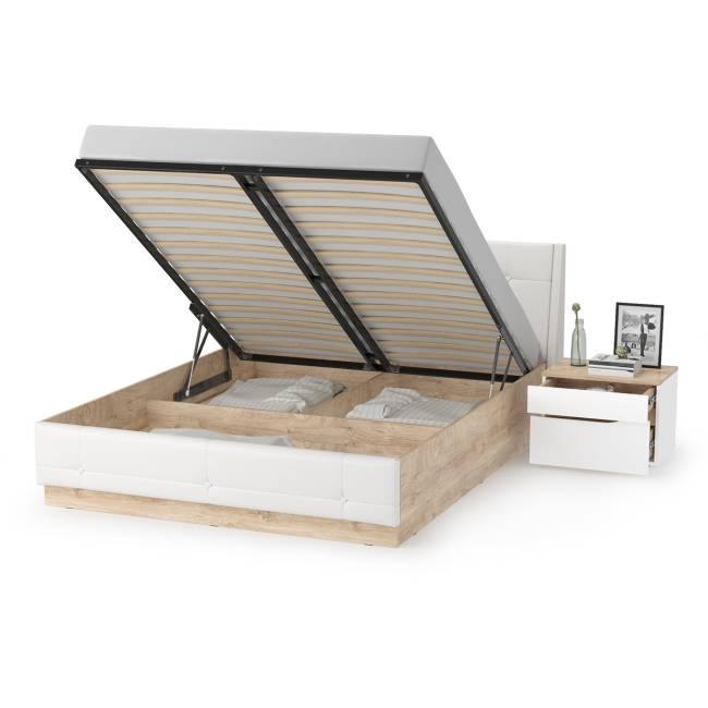 Кровать Муссон с подъёмным основанием и тумбой 16.03 цвет белый/дуб эндгрейн элегантный/кожзам белый