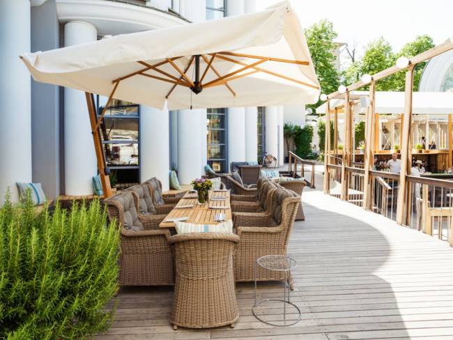 Зонт профессиональный 3х4 м Palladio Braccio имитация ироко, слоновая кость 3000х4000 мм