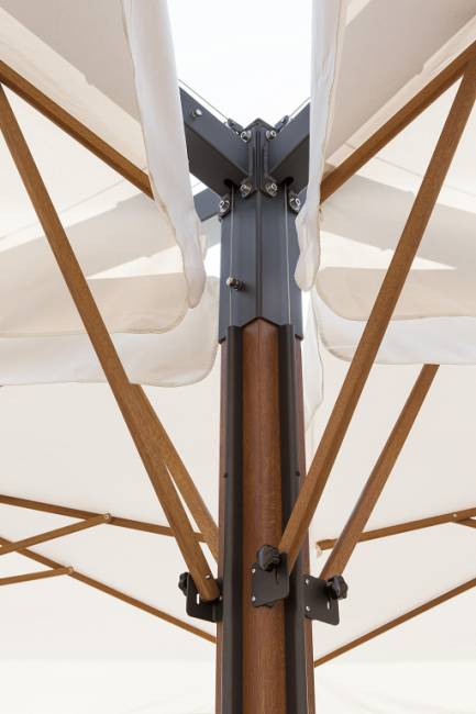 Зонт профессиональный четырехкупольный 7х7 м Wood Poker имитация ироко, слоновая кость 7000х7000 мм